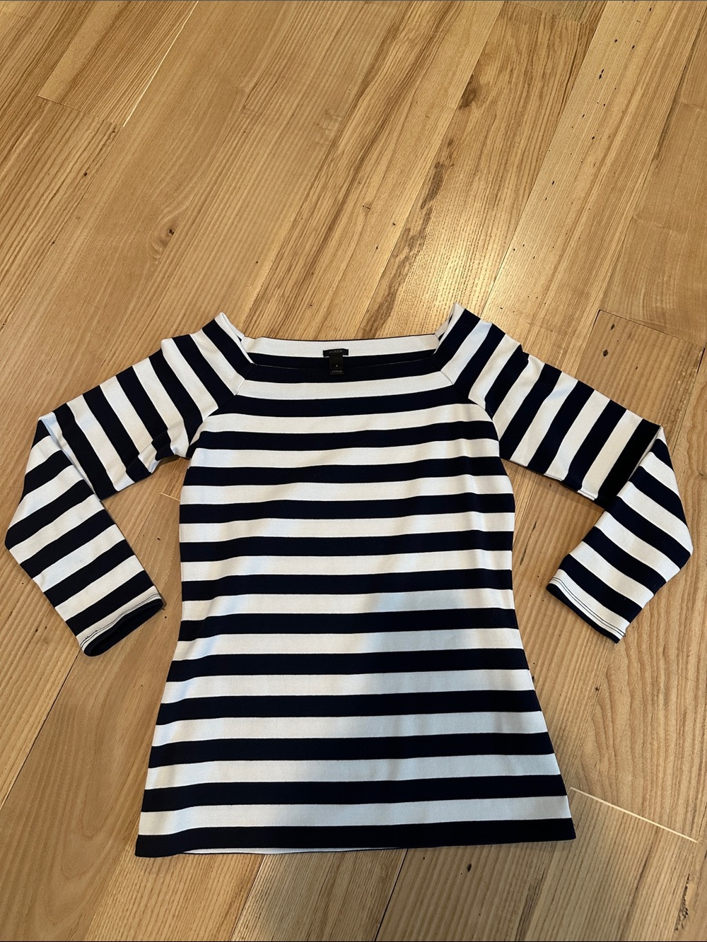 J. CREW Nautical Stripe Boat Neck 3/4 Sleeve Top Small EUC